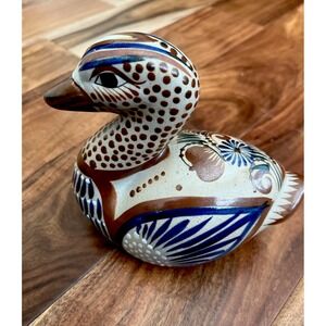 Tonala Pottery DUCK Mexican Signed Hand Painted Folk Art Bird Large 6.5" Vintage